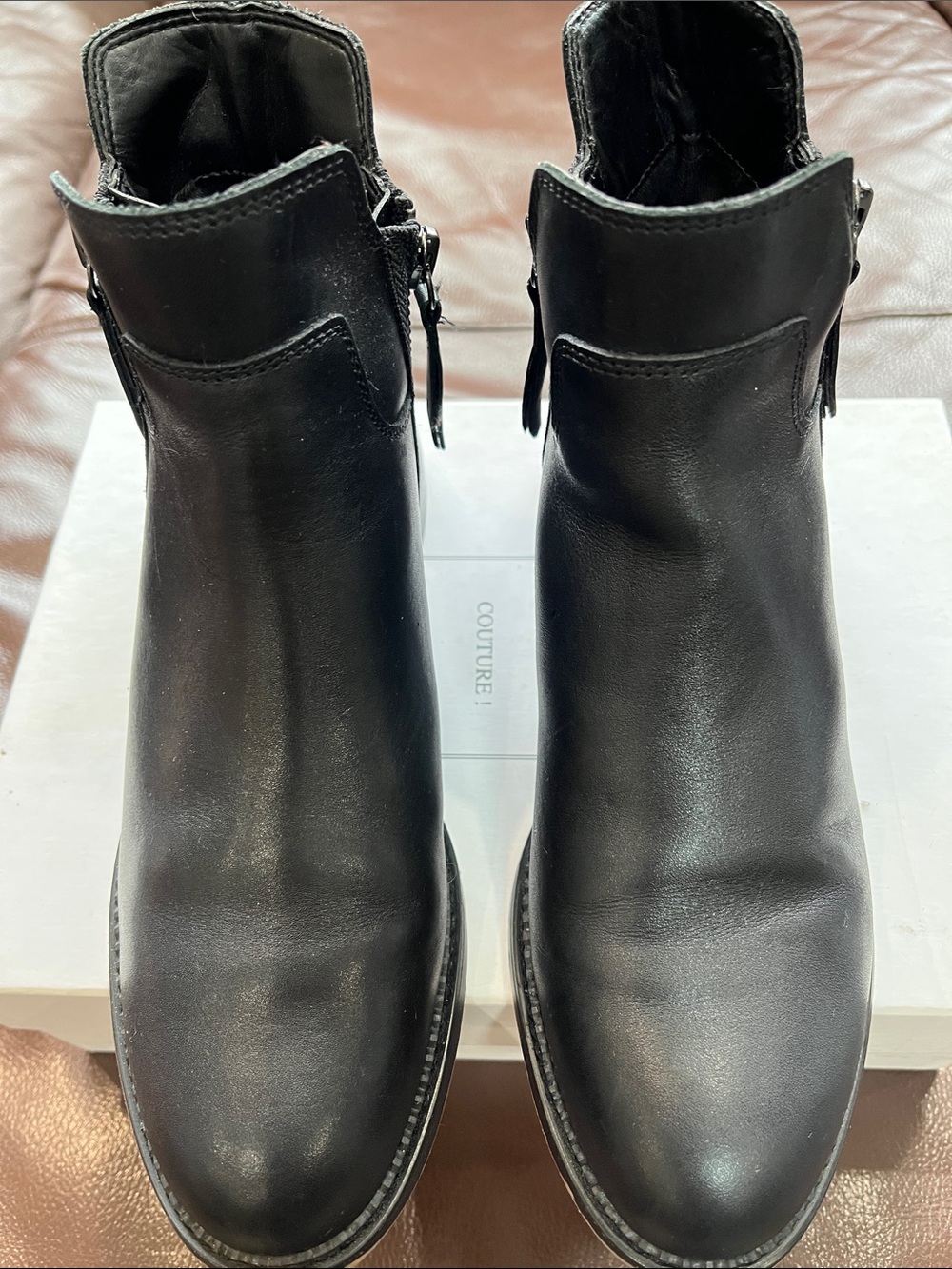 Black Leather Franco Sarto Women's Ankle Boots - Classic Zip Booties